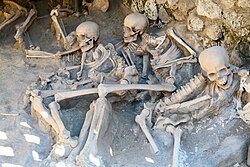 Esqueletos hallados en el sector portuario de Herculano