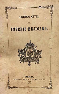 Portada del Código Civil del Imperio Mexicano de 1866