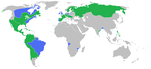 Mapa histórico de los participantes en la Guerra de los Siete Años