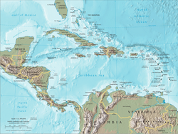 Mapa de América Central, Caribe, golfo de México y península de Florida