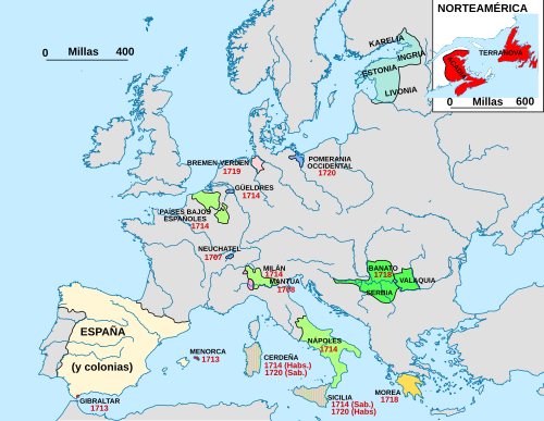 Mapa de Europa tras el Tratado de Utrecht