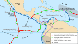 Mapa de las placas tectónicas del Caribe
