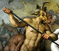 Detalle de una pintura del siglo XVI que muestra rasgos de cabra, carnero y cerdo asociados al diablo