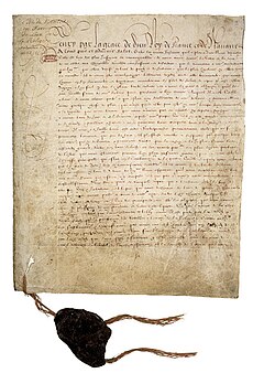 Fotografía del documento original del Edicto de Nantes.
