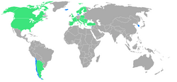 Mapa mundial indicando las naciones participantes en los juegos