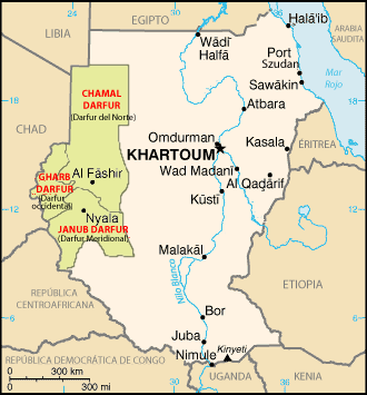 Mapa de los estados que conforman Darfur