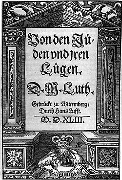 Portada del tratado polemista y antijudío escrito por Martín Lutero titulado Sobre los judíos y sus mentiras en 1543.