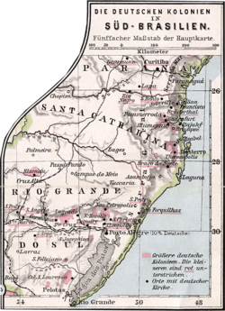 Mapa histórico de los asentamientos alemanes en el sur de Brasil