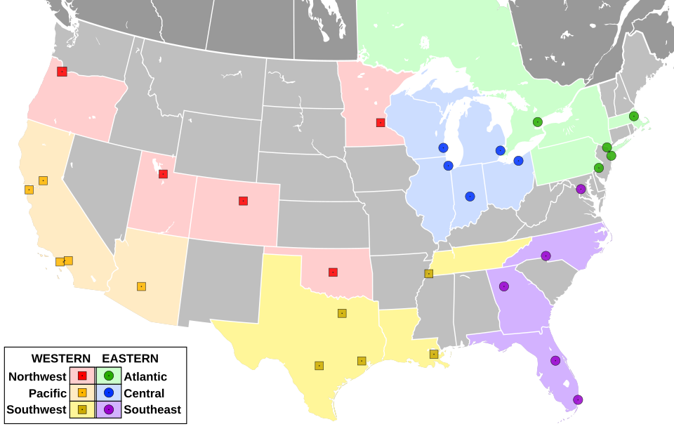 Distribución gráfica de las franquicias de la National Basketball Association