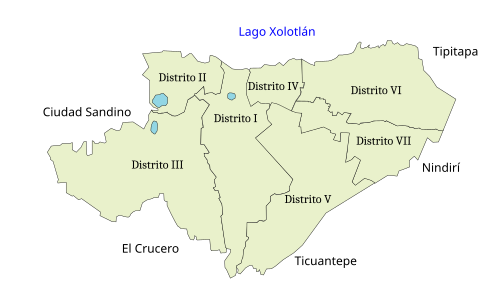 Mapa de los distritos urbanos de Managua
