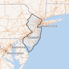 Mapa de los Estados Unidos con Nueva Jersey resaltada
