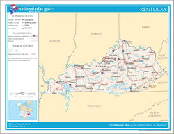 Mapa físico de Kentucky con sus principales características geográficas