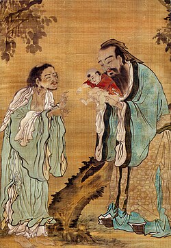 Confucio presentando a Siddharta a Lao Tsé en imagen de la dinastía Ming