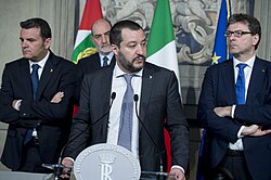 Matteo Salvini, Gian Marco Centinaio y Giancarlo Giorgetti en el Palacio del Quirinal