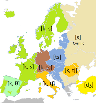 Mapa de pronunciación de la C en Europa