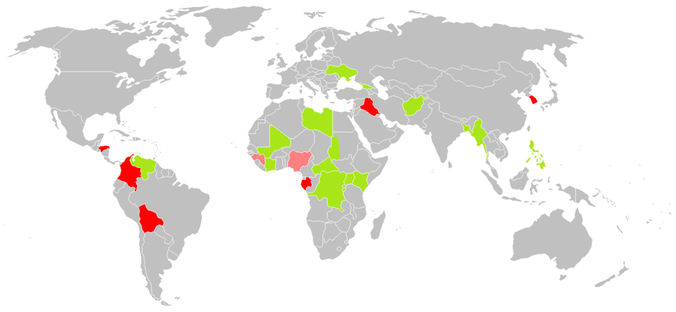 Mapa de investigaciones y exámenes preliminares de la CPI
