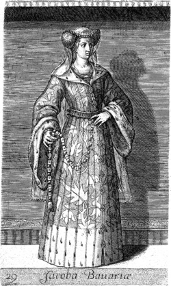 Grabado histórico del siglo XVI que representa a Jacqueline de Baviera