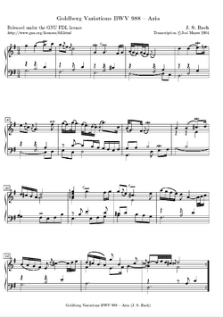 Partitura manuscrita de las Variaciones Goldberg con la indicación Aria