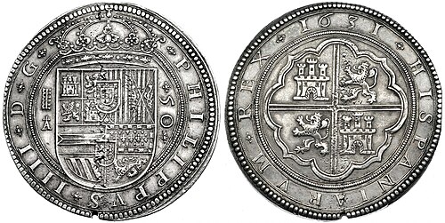 Cincuentín de Felipe IV acuñado en 1631.