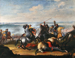 Pintura que ilustra a Carlos X Gustavo en la batalla de Varsovia de 1656 por Johann Phillip Lemke
