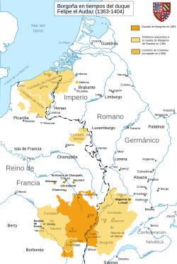 Mapa histórico de Borgoña bajo el reinado de Felipe el Atrevido