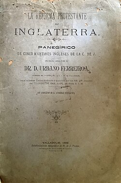 Portada del libro La reforma protestante en Inglaterra, panegírico de Urbano Ferreiroa