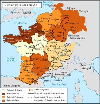 Mapa de los reinos francos en 511