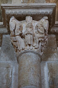 Capitel de la basílica de Vézelay que ilustra un relato hagiográfico medieval.