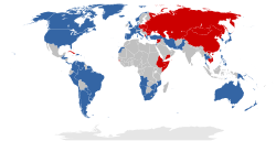 Mapa de los tres mundos separados durante la Guerra Fría