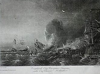 Impresión histórica de 1803 que representa la Batalla del cabo de la Roca