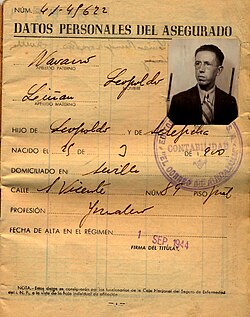 Cartilla del Seguro Obligatorio de Enfermedad de 1944.