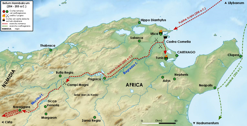 Mapa de la invasión romana del Norte de África