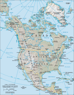 Mapa político en inglés de Norteamérica