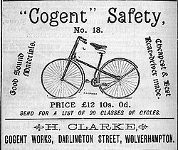 Anuncio publicitario de una bicicleta de seguridad Cogent de 1887.
