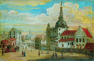Pintura del castillo de Copenhague realizada en 1698 por un artista desconocido