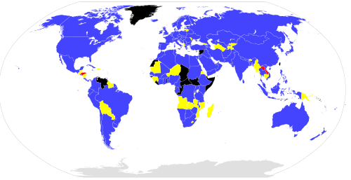 Mapa de países miembros de ISO con derecho a voto, corresponsales y subscriptores