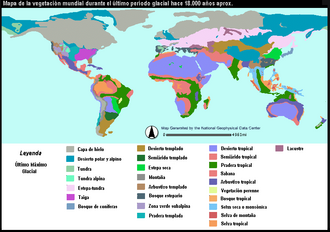 Mapa de vegetaciones durante el Último Máximo Glacial