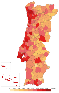 Población en municipios de Portugal en 2020