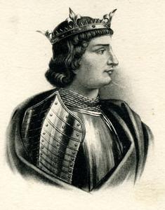 Retrato y escudo heráldico representativo de Carlos IV el Hermoso