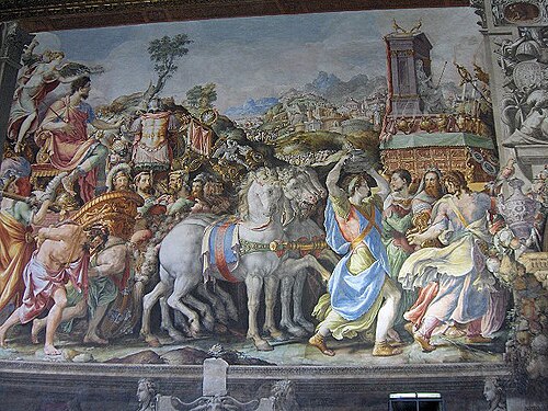 Fresco del Triunfo de Furio Camilo en el Palazzo Vecchio de Florencia