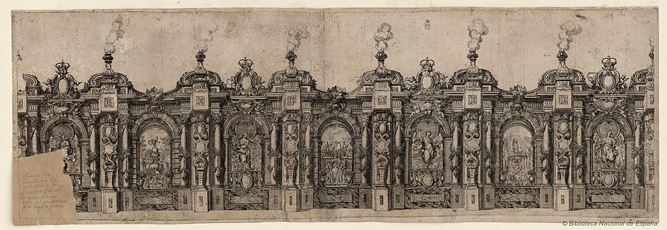 Grabado de la arquitectura efímera para la entrada de María Luisa de Orleans