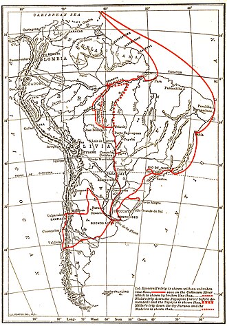 Mapa de la ruta de la expedición por Sudamérica