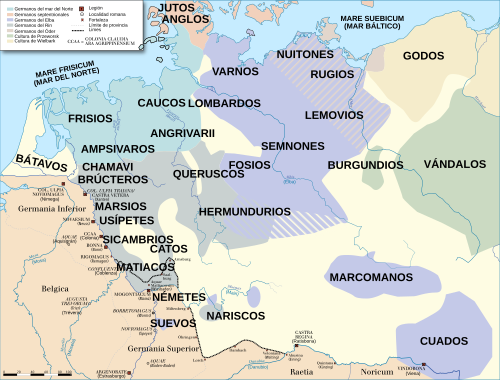 Mapa del limes romano del Rin y los pueblos germanos