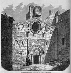 Fachada del monasterio en un grabado de 1868