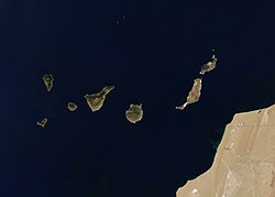 Imagen satélite del archipiélago canario frente a las costas del Sahara Occidental