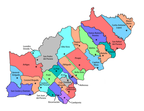 Mapa de municipios de Itapúa