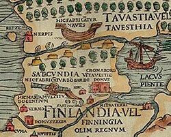 Carta marina histórica que muestra abreviaturas en textos en latín
