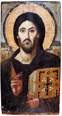 Antiguo icono de Cristo Pantocrátor en técnica de encáustica