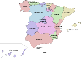 Mapa esquemático de las comunidades autónomas que conforman el territorio español.