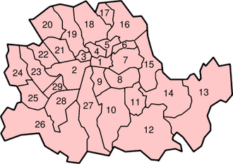 Mapa histórico de los municipios metropolitanos del condado de Londres